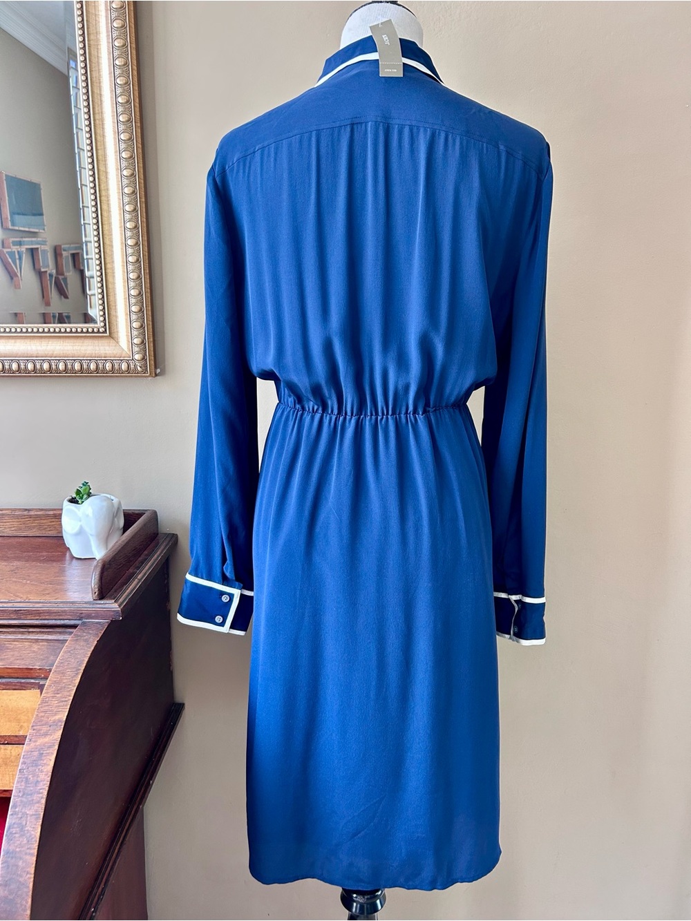 J Crew A-line Silk Shirt-Dress Navy Blue Size 14 NWT - Picture 7 of 11